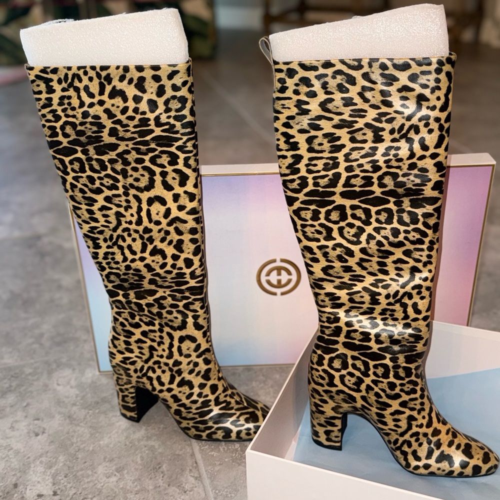 CECELIA NEW YORK Noel Leopard Print Heeled Boots, New, Size 7.5